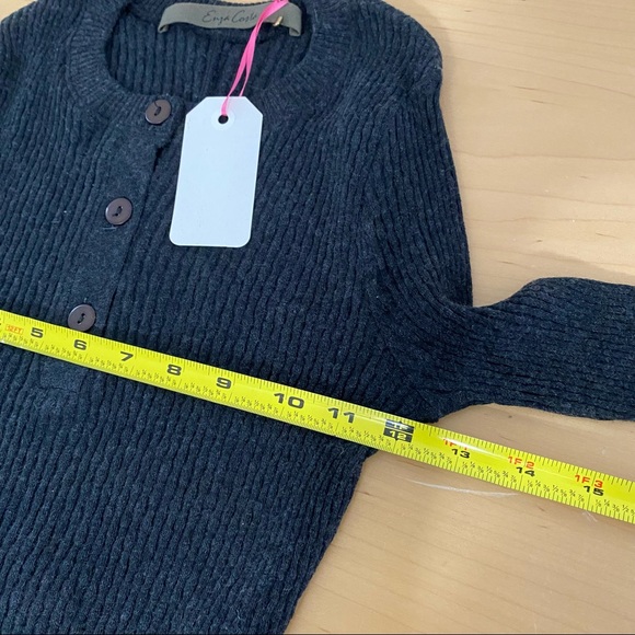 Enza Costa Cashmere Ribbed Henley Charcoal - Picture 9 of 14